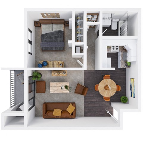 Floor plan for 1 bed, 1 bath, 650 sqft